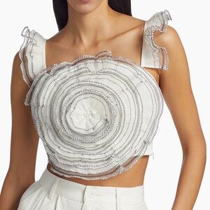Elliatt White Ruffled Rosette Detail Crop Top